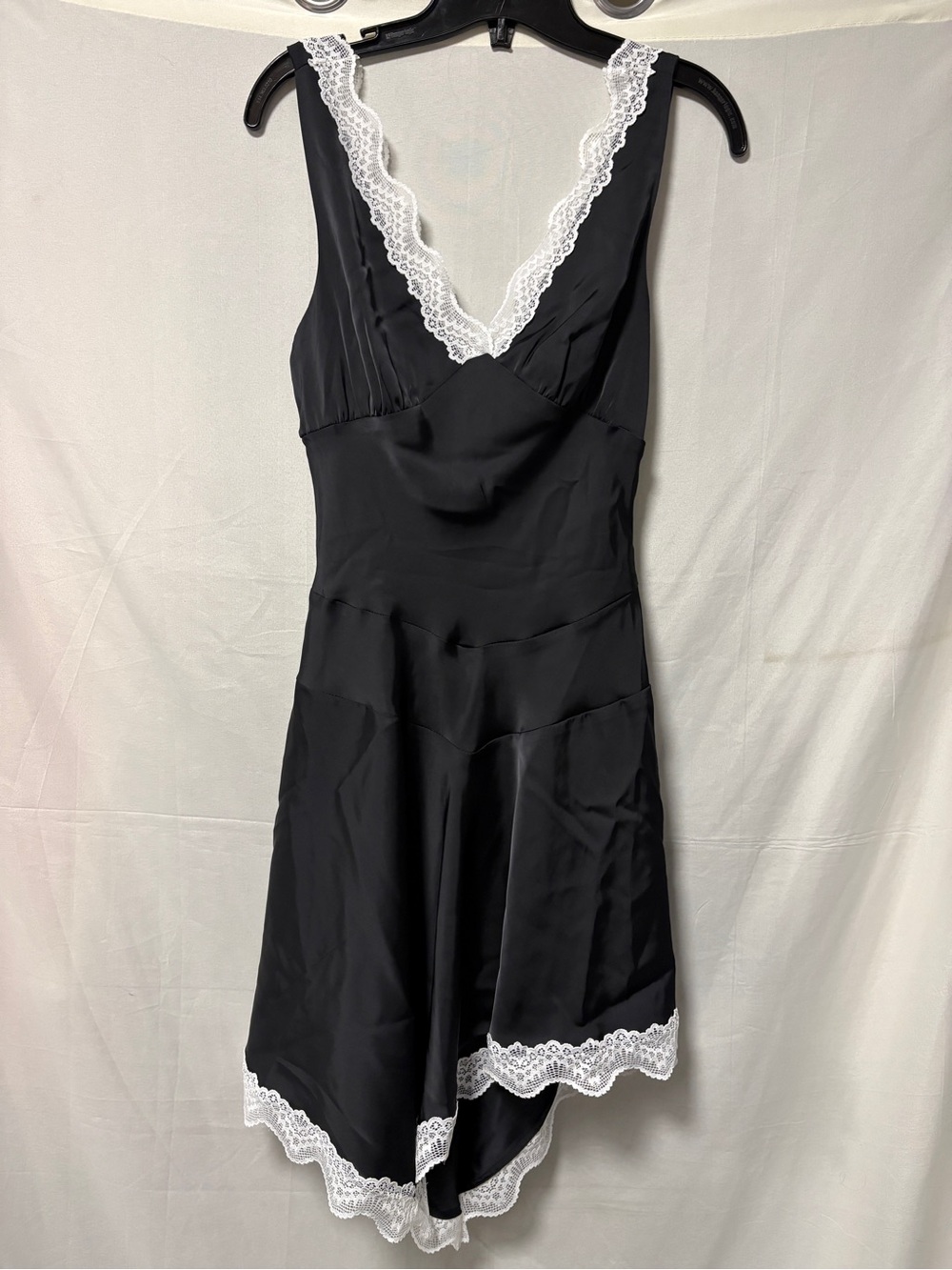 NWT Avec Les Filles Black Satin Bias Mini Dress Size 6